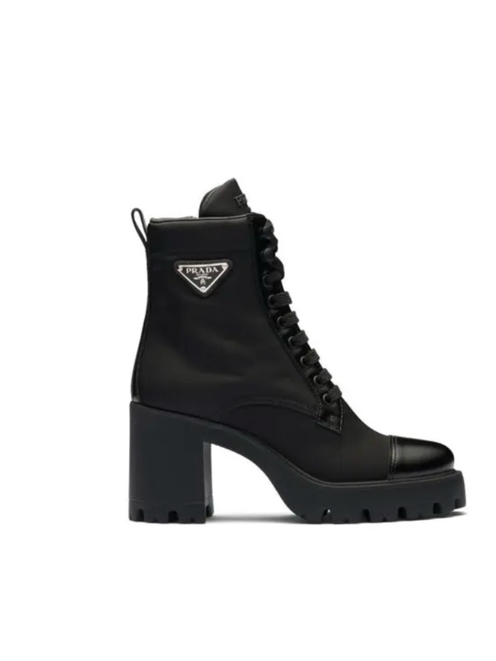 Prada Re-Nylon & Leather Booties Black Lace-Up Platform Ankle Boots, Women (8.5) - Picture 1 of 16